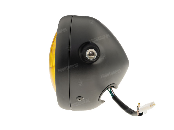 Headlight round 165mm halogen 12V 35W matt black yellow glass