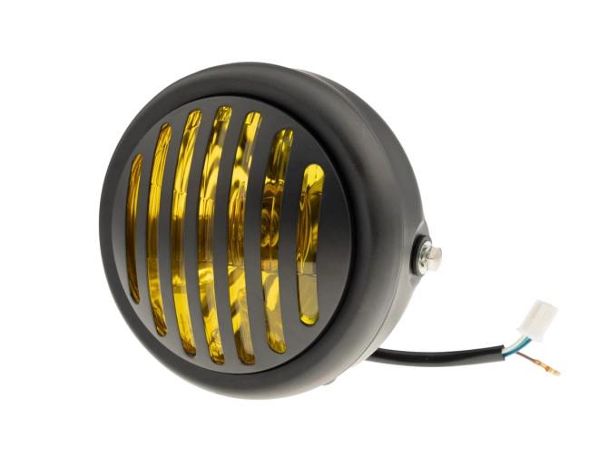 Koplamp rond 165mm halogeen 12V 35W mat zwart geel glas met rooster product