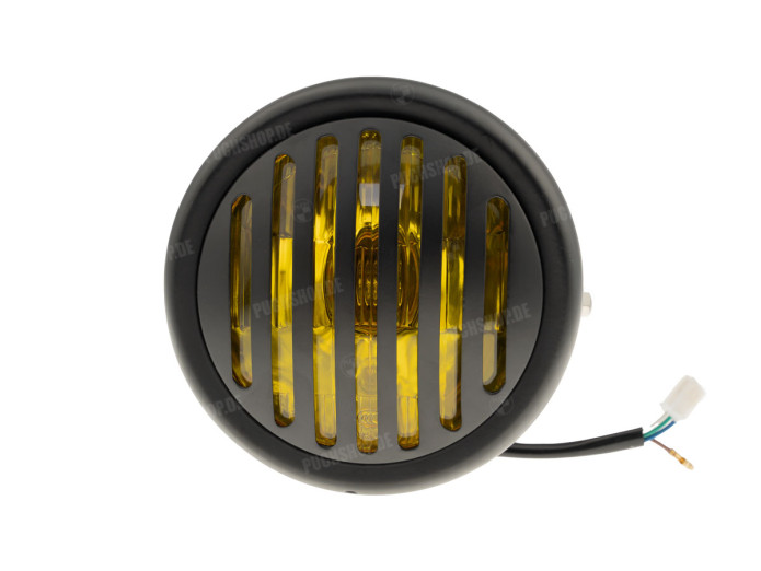 Scheinwerfer rund 165mm Halogen 12V 35W Matt Schwarz gelbes Glas mit Gitter