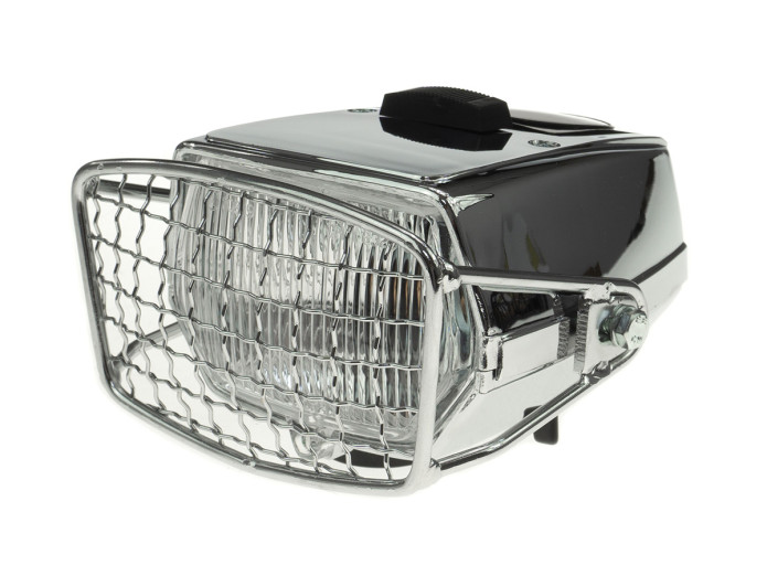 Headlight square 115mm chrome with switch and grill