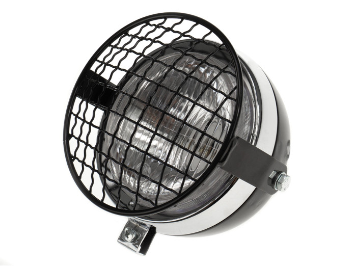 Headlight round 130mm Maxi black with chrome GUIA with grill