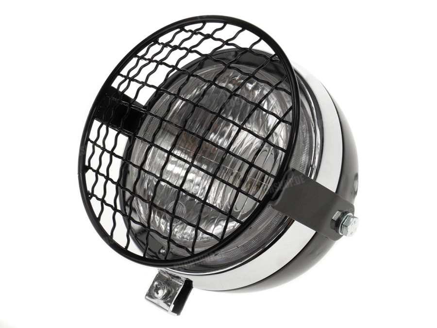 Puch Headlight round 130mm Maxi black with chrome with grill