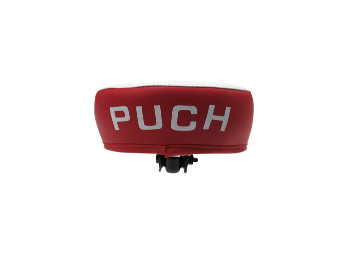 Zadel Puch Maxi dik wit / rood met logo