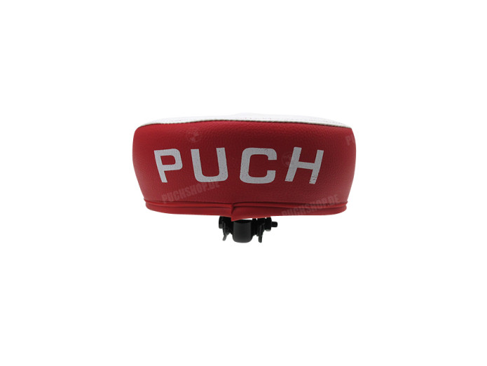Zadel Puch Maxi dik wit / rood met logo