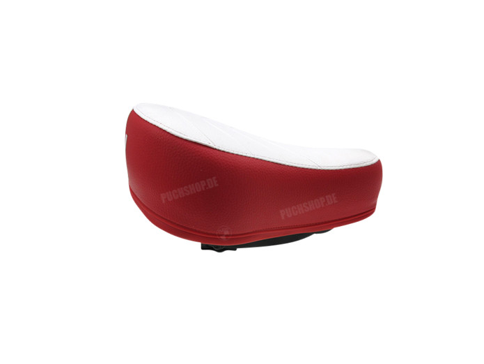 Zadel Puch Maxi dik wit / rood met logo