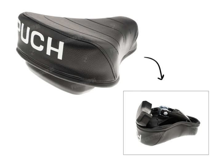 Saddle Puch Maxi thin black as original big logo with tool tray