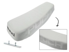 Buddyseat Puch Maxi S Custom mit gestanztem Logo Weiss 
