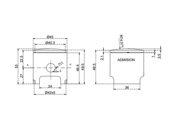 Piston 44.94mm 70cc PSR Barikit tuning piston for PSR / Airsal / Power1 / DMP / Athena product
